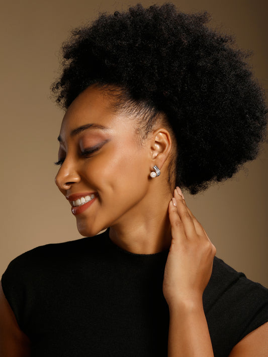 Elegant Crystal Freshwater Pearl Silver Plated Stud Earring