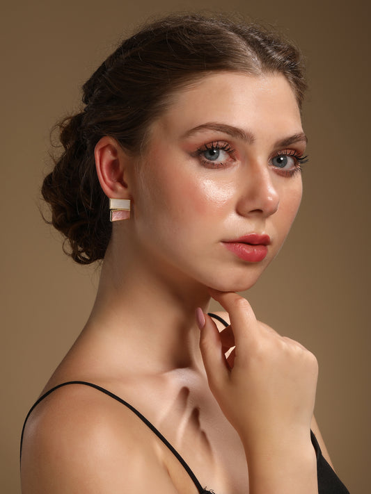 Coloured Rectangular Modern 18KT Gold Plated Stud Earring