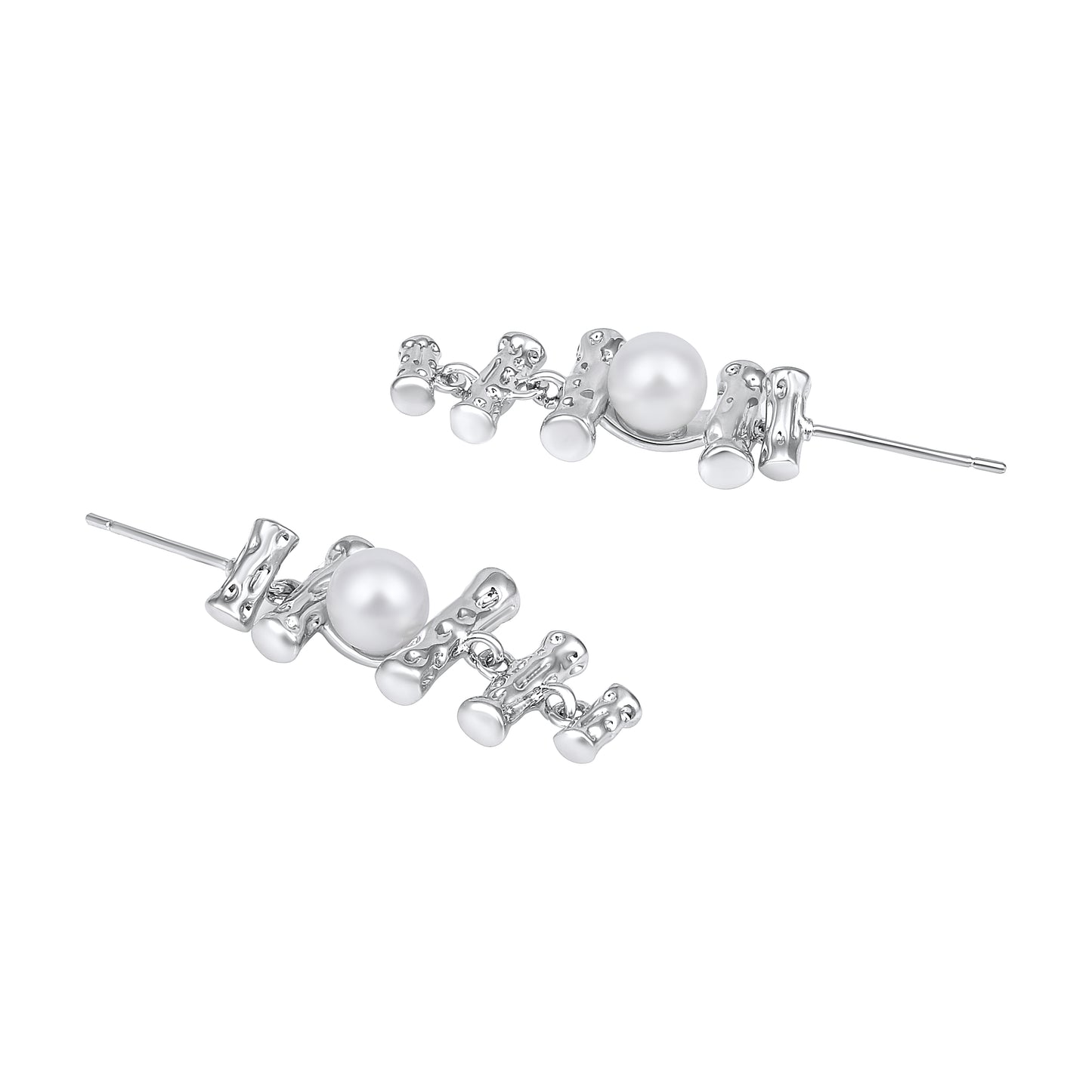 Pearl Bamboo Shape Silver Plated Dangle Earring