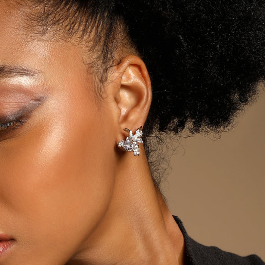 Butterfly Floral Silver Plated Zircon Stud Earring