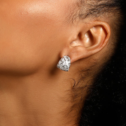 Curved Shape Radiant Silver Plated Zircon Stud Earring