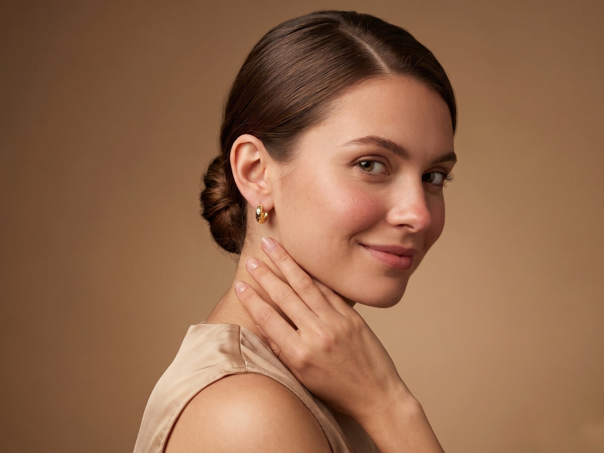 Chunky Hammered Huggie 18kt Gold Plated Hoops Earring
