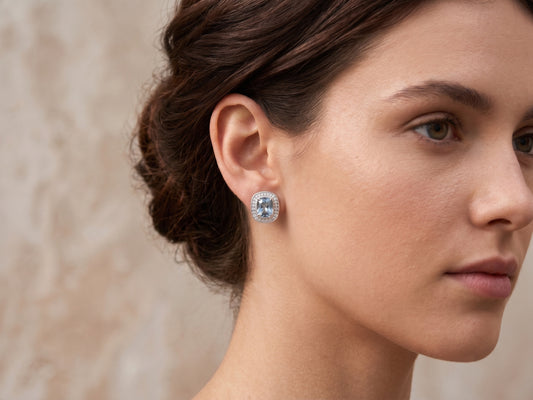 Luxury Sapphire Blue Zircon Silver Tone Studs Earring