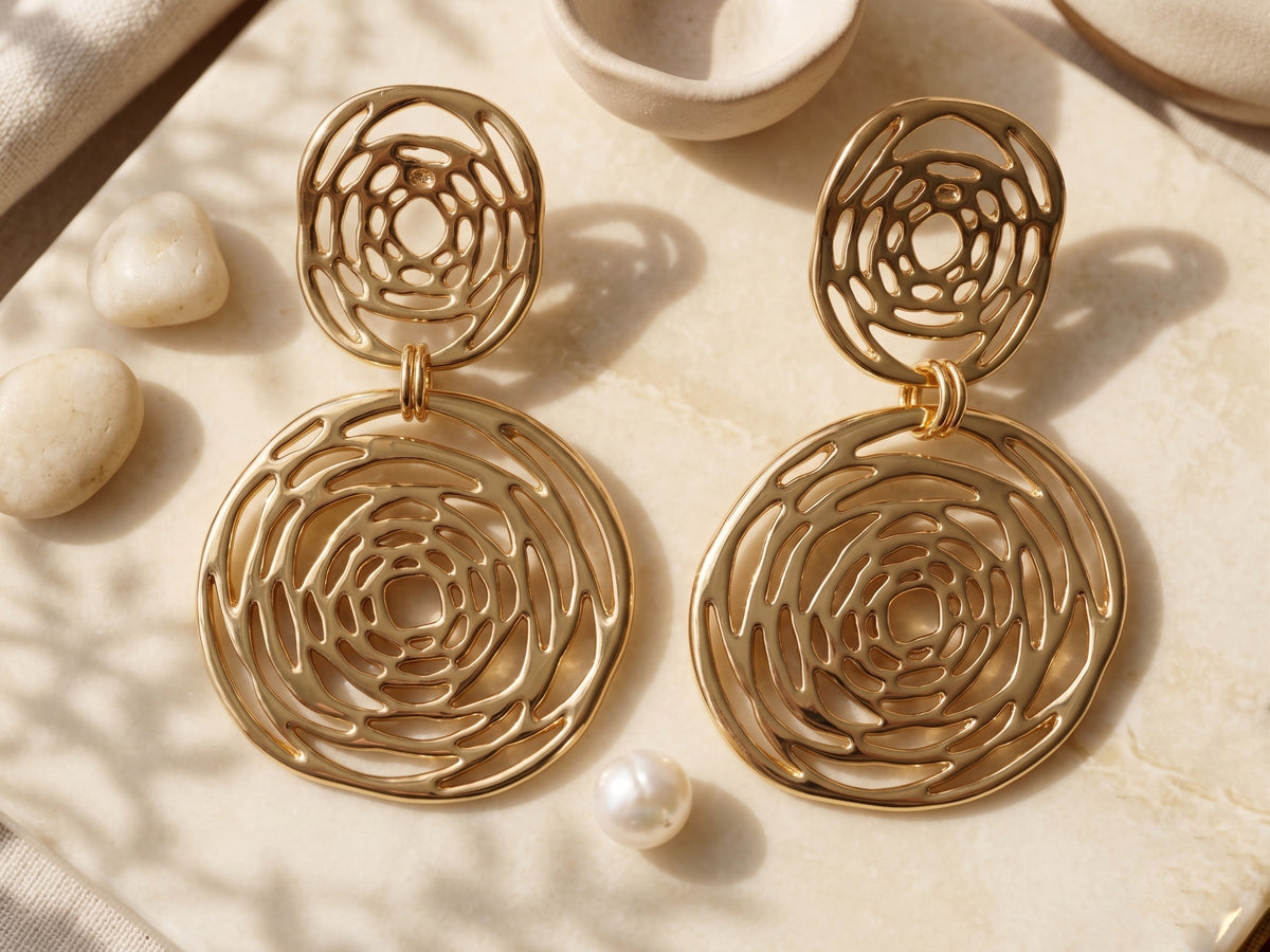 Swirl Openwork Drop 18kt Gold Plated Earring