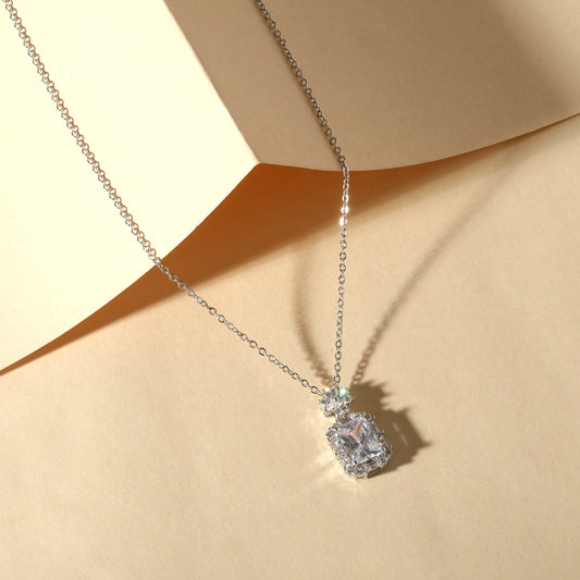 Creative Square Shape Silver Plated Zircon Pendant Chain