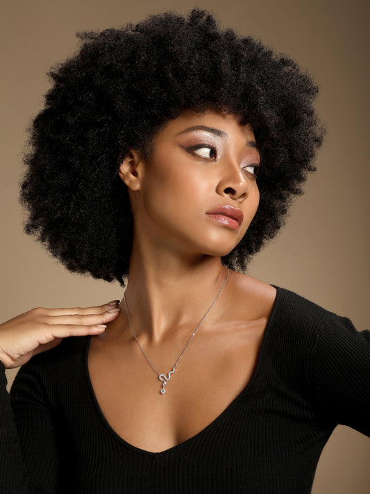 Green Eyed Snake Design Silver Plated Zircon Pendant Chain