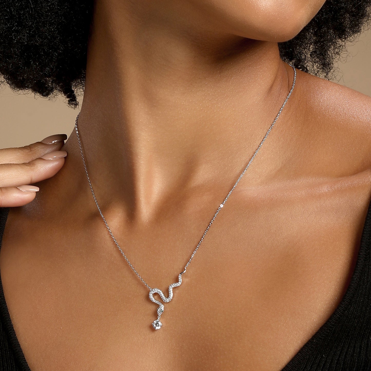 Green Eyed Snake Design Silver Plated Zircon Pendant Chain