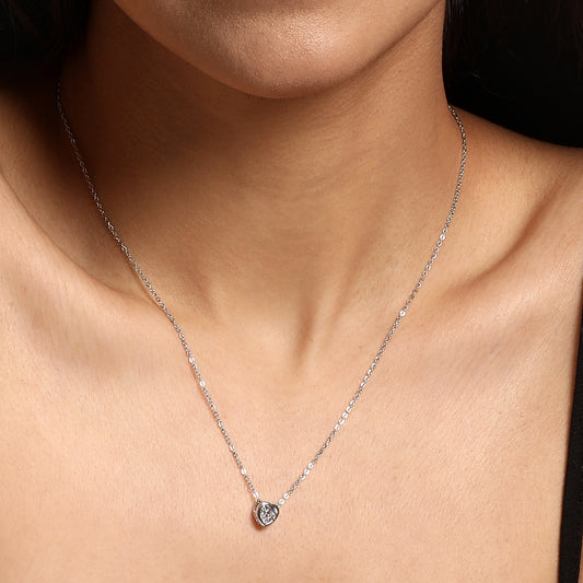 Elegant Heart Shape Silver Plated Zircon Pendant Chain