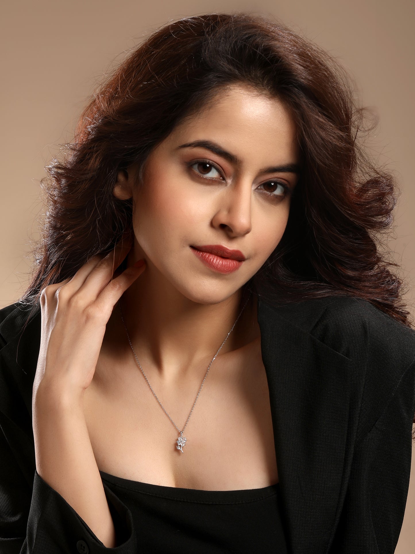 Leaf and Heart Shape Silver Plated Zircon Pendant Chain