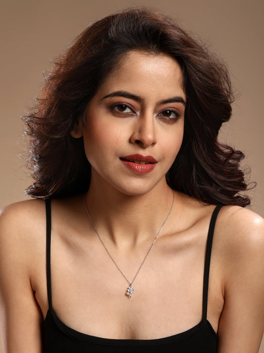 Leaf and Heart Shape Silver Plated Zircon Pendant Chain