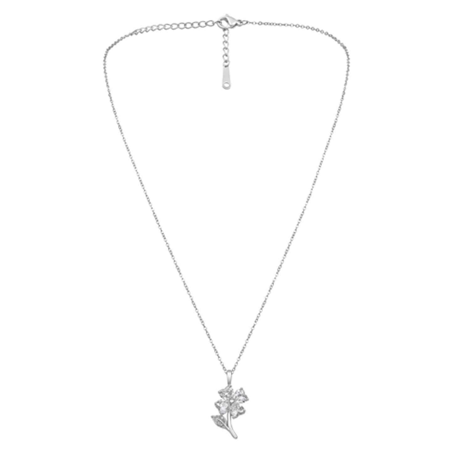 Leaf and Heart Shape Silver Plated Zircon Pendant Chain