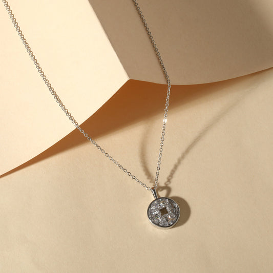 Geometric Round Shape Silver Plated Zircon Pendant Chain