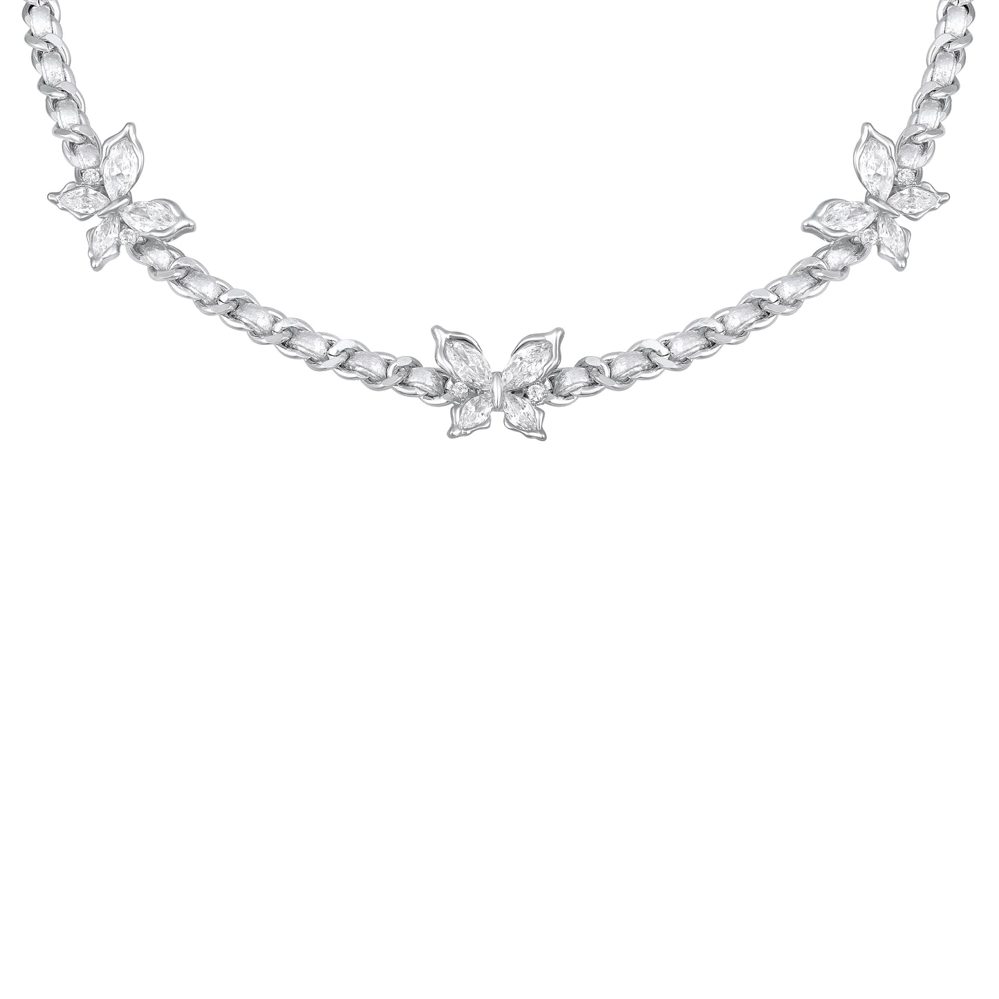 Triple Bloom Minimalist Petal Design Silver Plated Zircon Pendant Chain