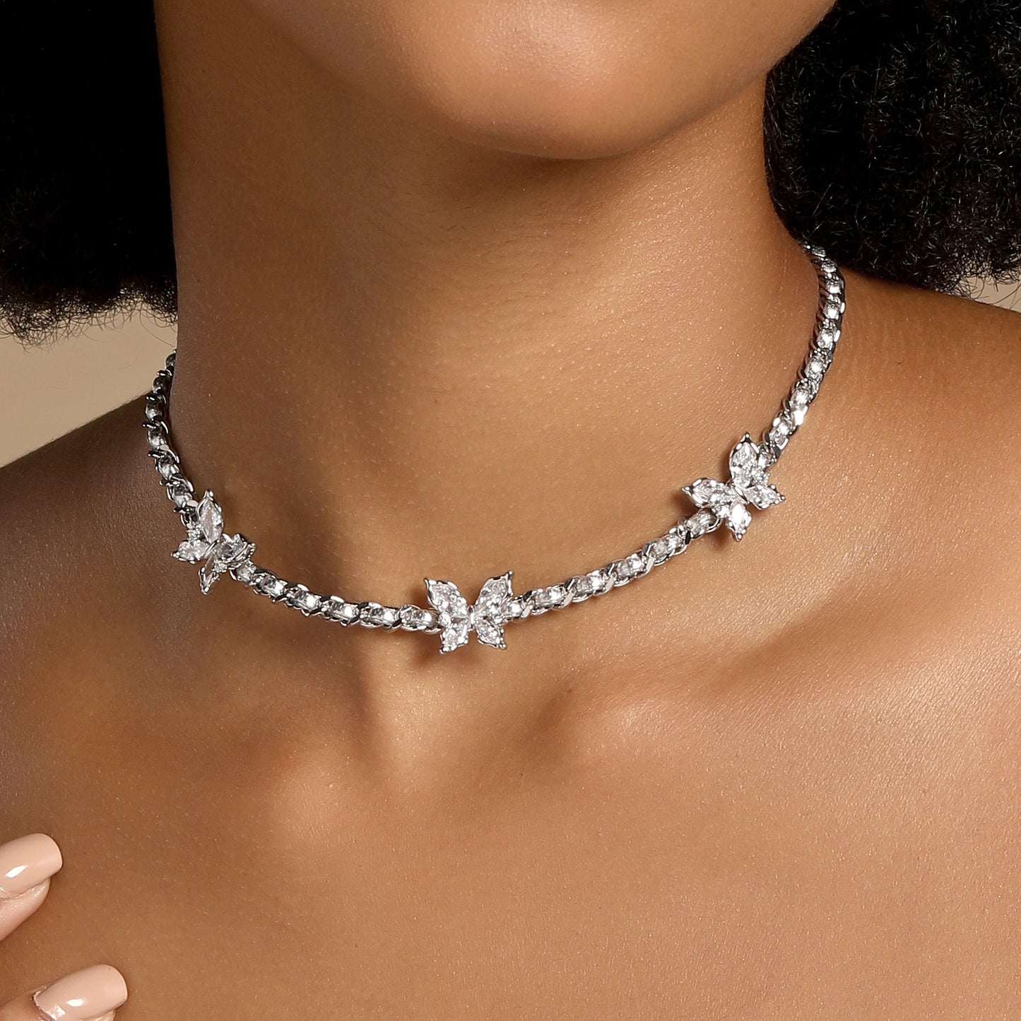 Triple Bloom Minimalist Petal Design Silver Plated Zircon Pendant Chain