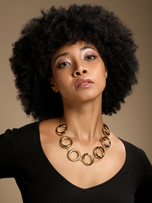 Linked Circles Modern Chunky Collar Necklace in Gold Tone