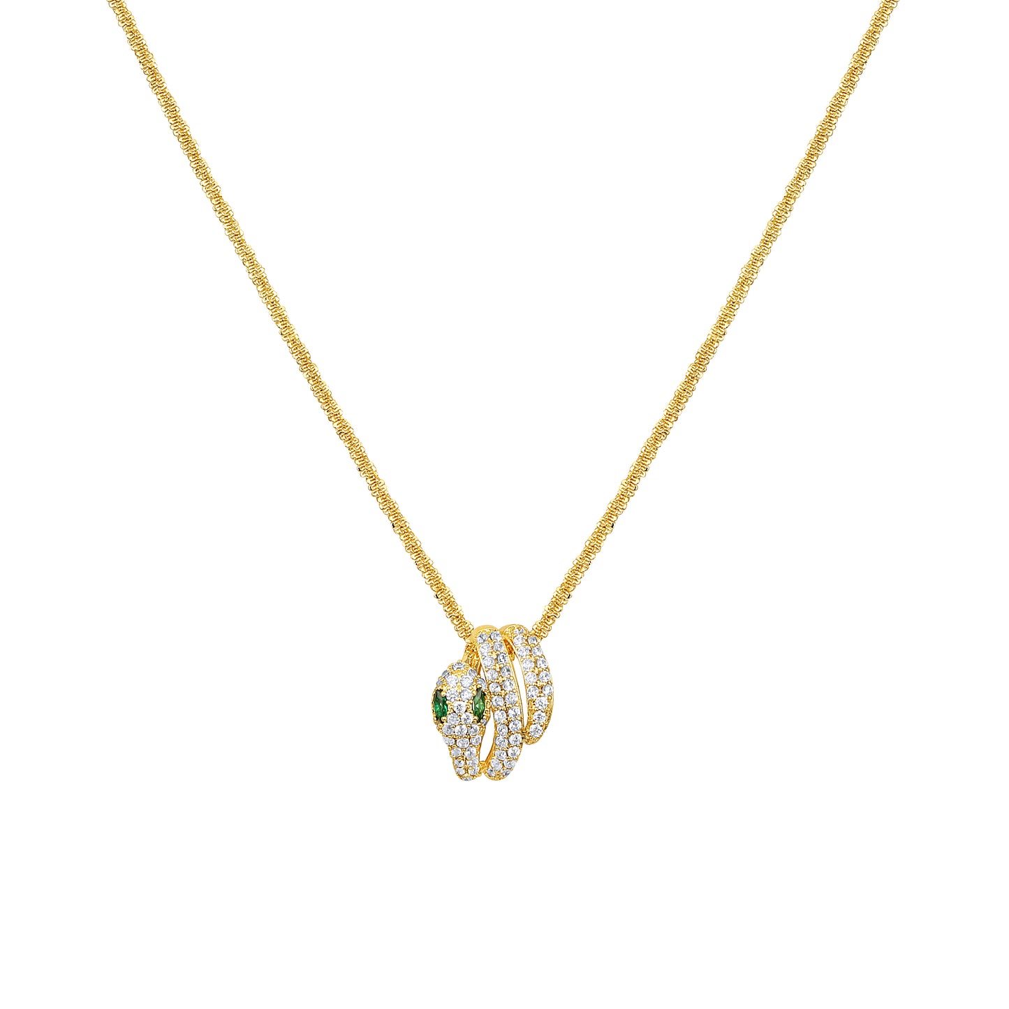 Zic-Zac Green Eyed Snake 18KT Gold Plated Pendant Chain