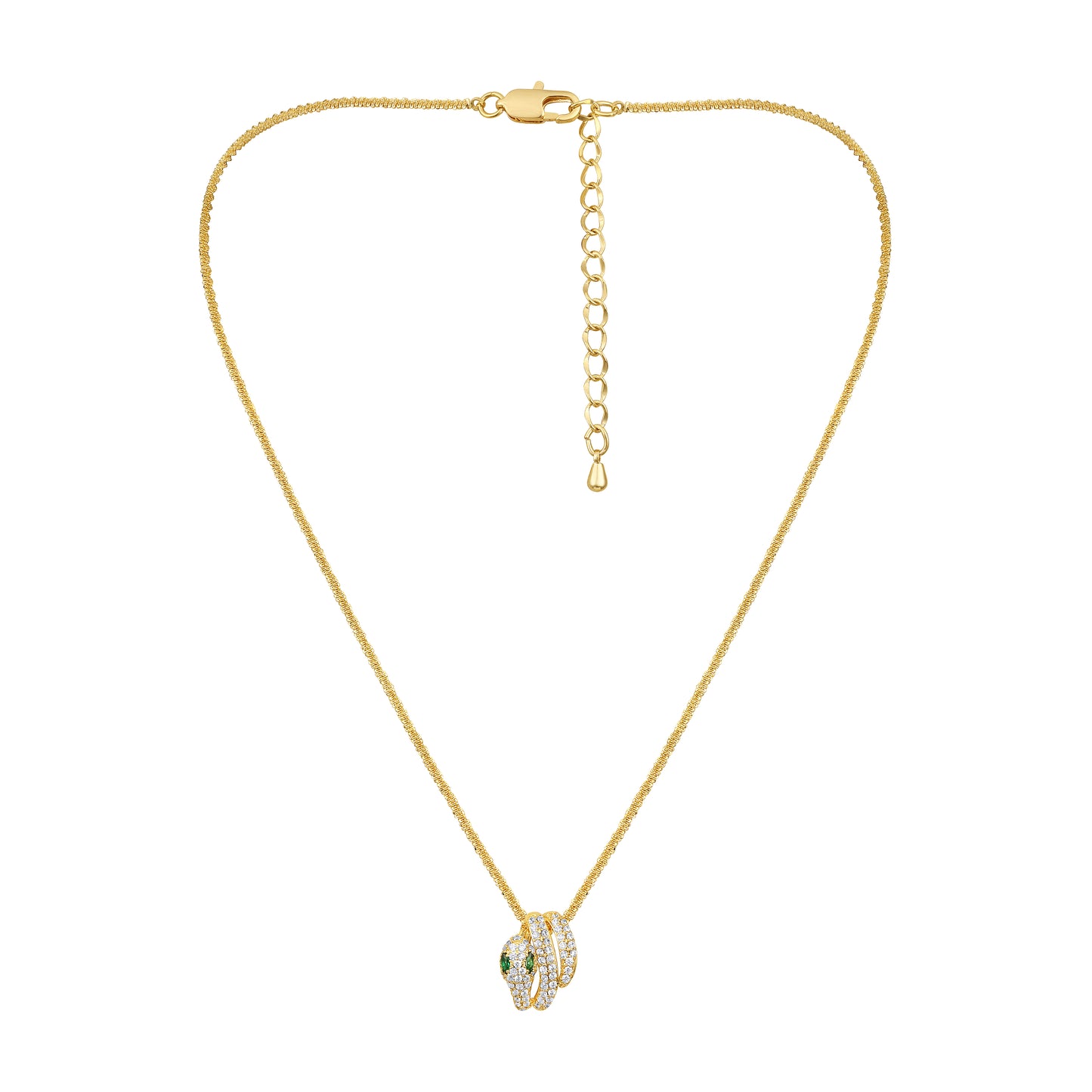 Zic-Zac Green Eyed Snake 18KT Gold Plated Pendant Chain