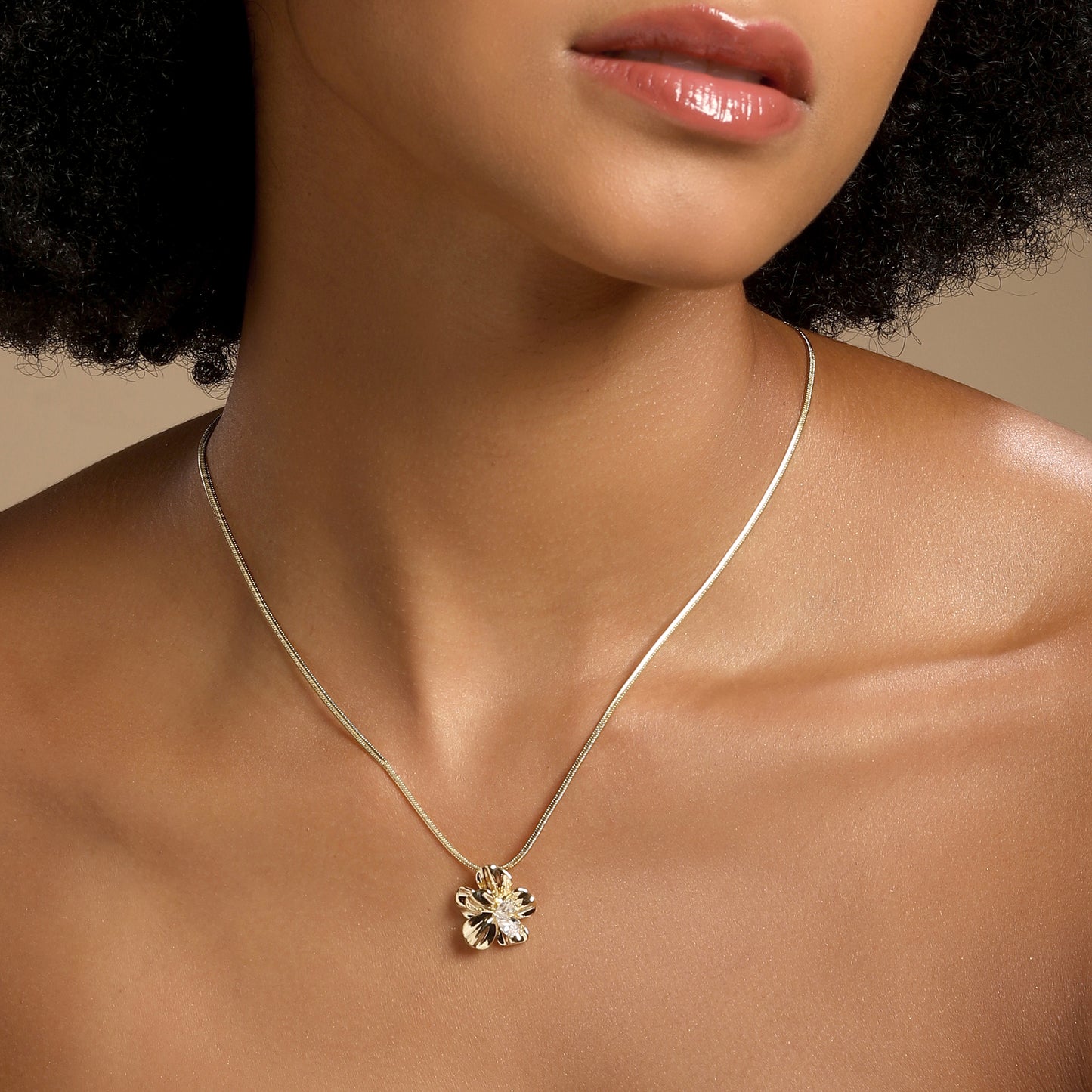 Flower Design 18KT Gold Plated Pendant Chain