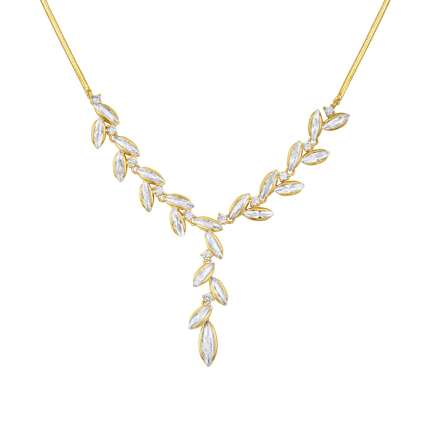 Gleaming Leaf Design 18KT Gold Plated Zircon Necklace