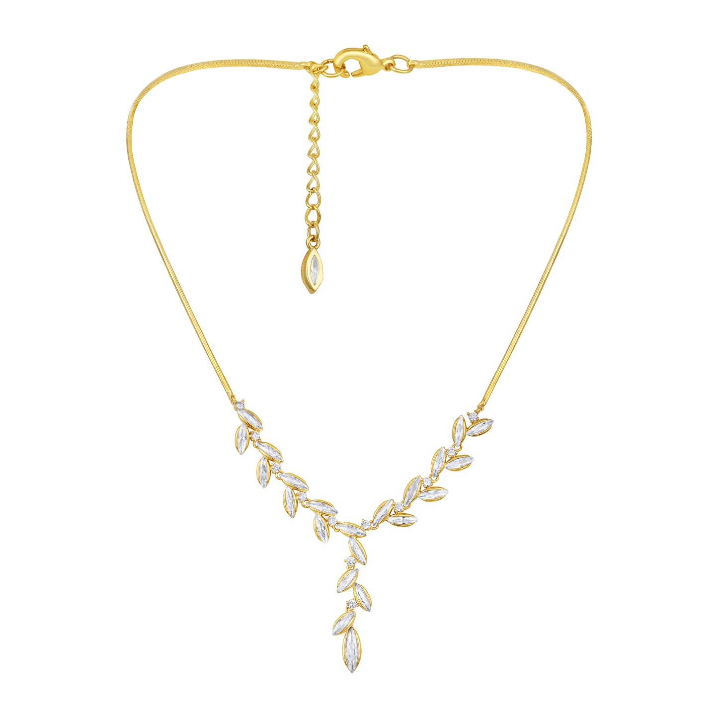 Gleaming Leaf Design 18KT Gold Plated Zircon Necklace