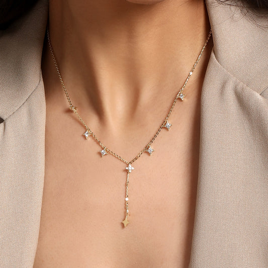 Golden Star Drop 18KT Gold Plated Zircon Necklace