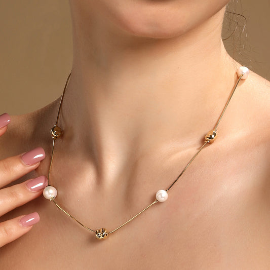Golden Balls and White Pearl 18KT Gold Plated Necklace Chain