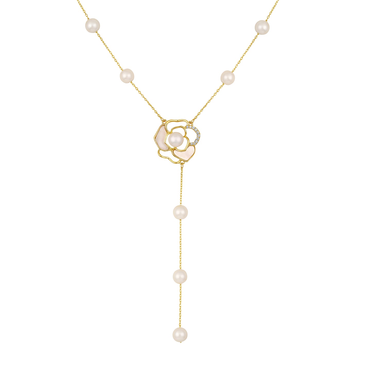 Multi Leaf Drop Pearl 18KT Gold Plated Necklace