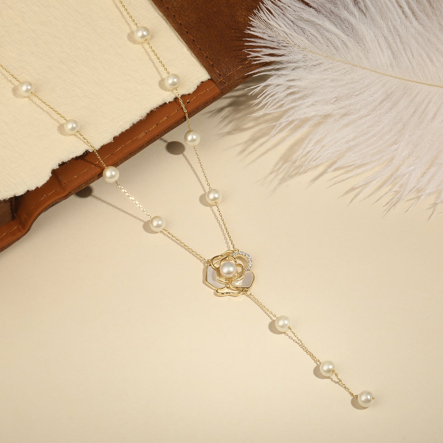 Multi Leaf Drop Pearl 18KT Gold Plated Necklace