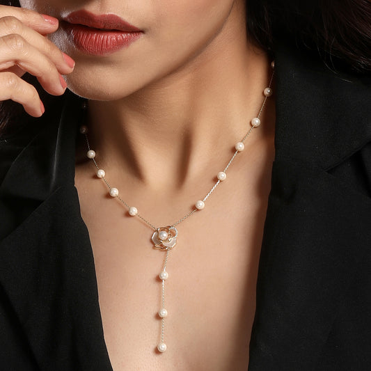 Multi Leaf Drop Pearl 18KT Gold Plated Necklace