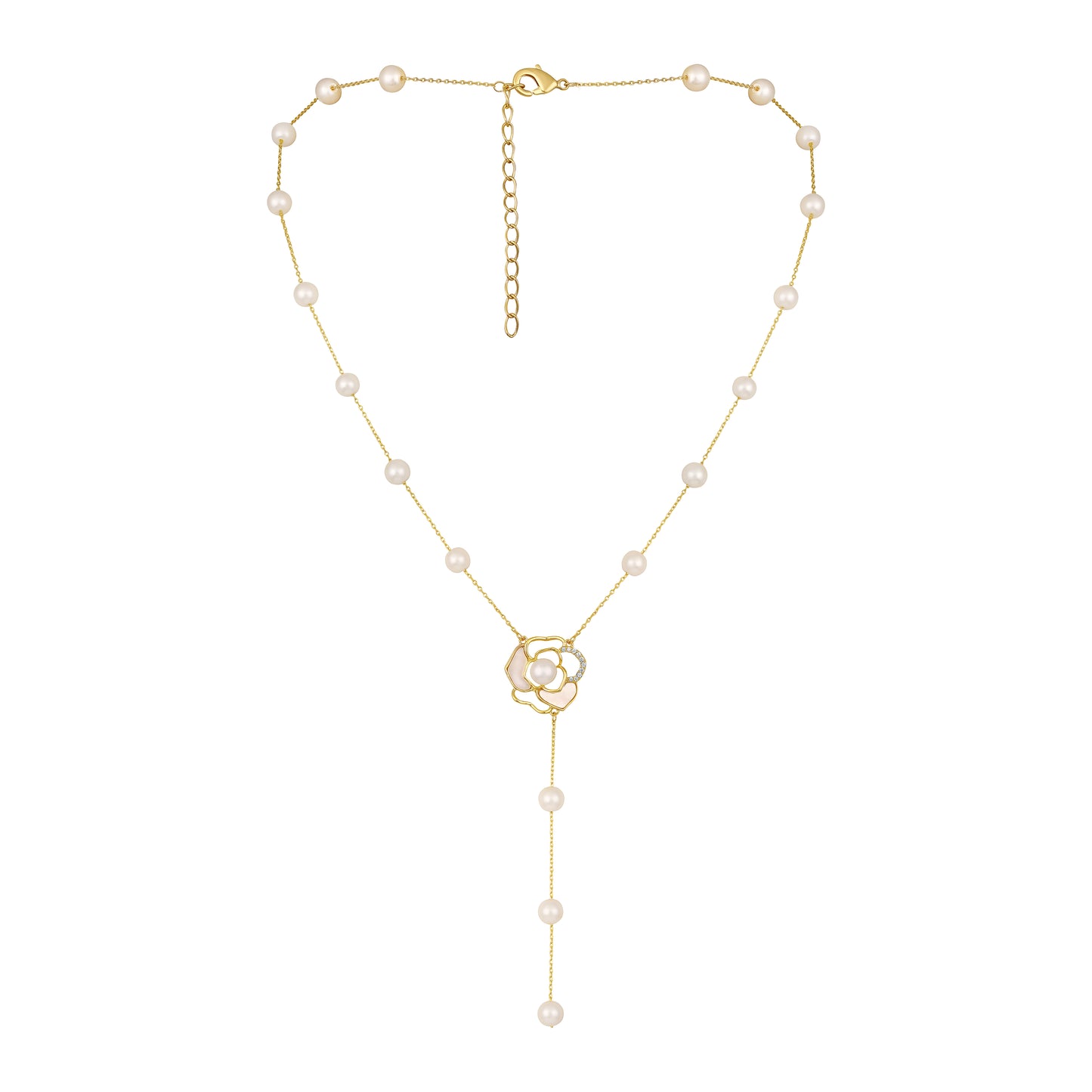 Multi Leaf Drop Pearl 18KT Gold Plated Necklace