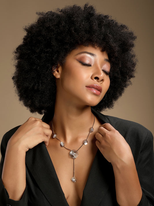 Flower Design Bronze Plated Zircon Necklace Chain