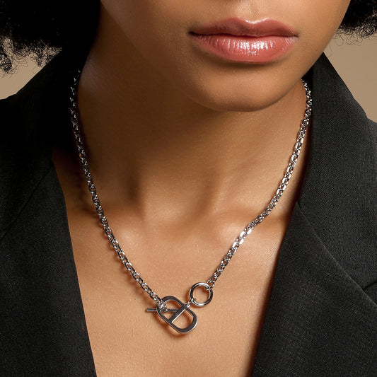 Link Chain Unique Dual Symbol Silver Plated Pendant Chain