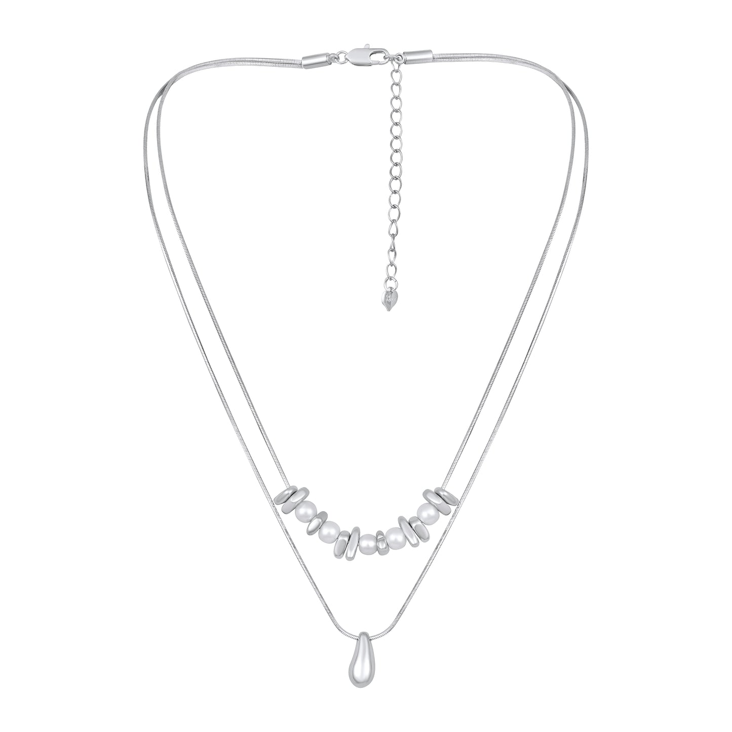 Water Drop Cluster Layered Silver Plated Pendant Chain