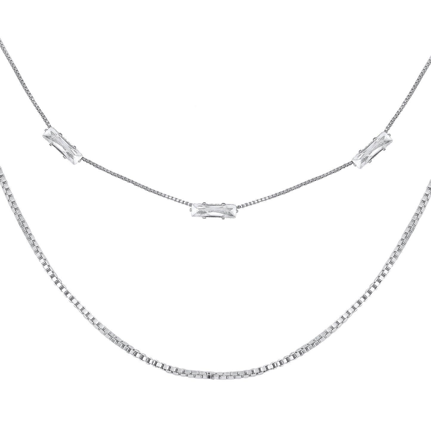 Impressive 2 Layered Silver Plated Zircon Necklace Chain