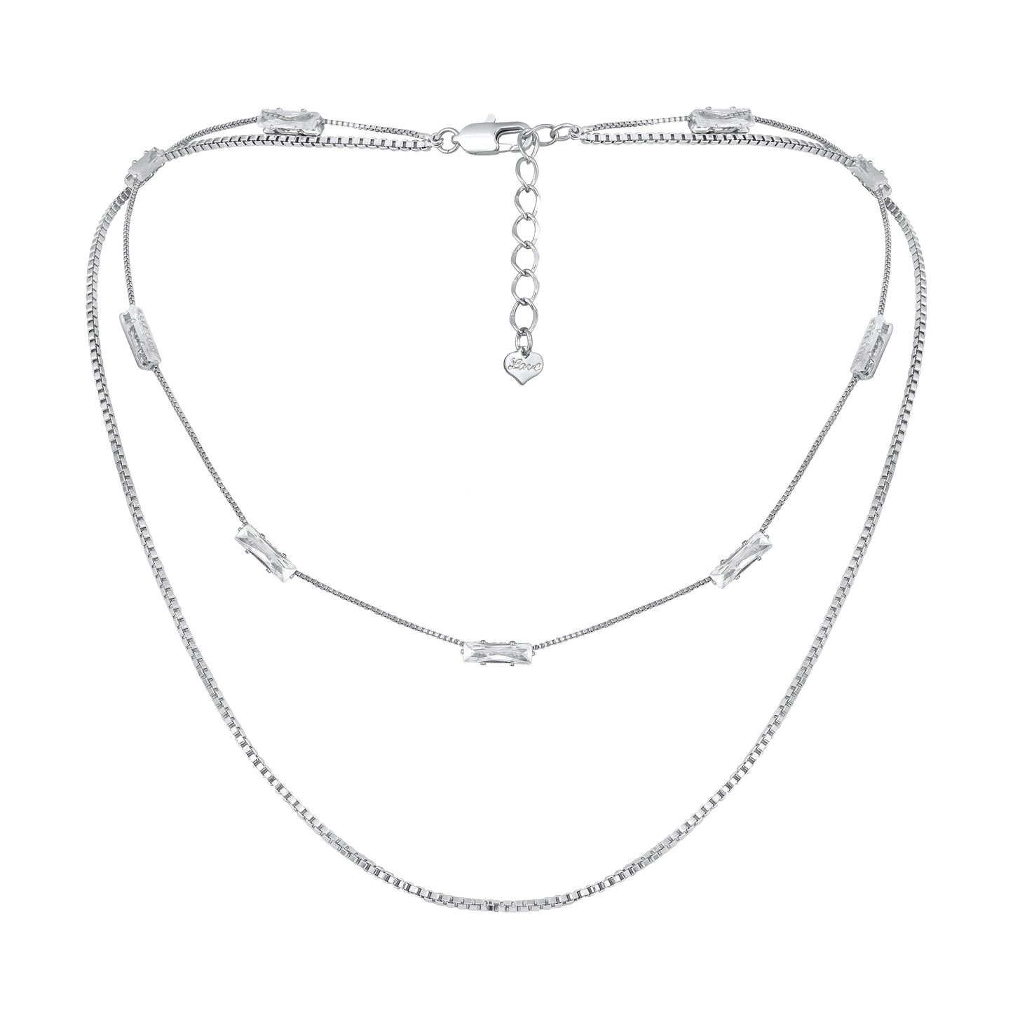 Impressive 2 Layered Silver Plated Zircon Necklace Chain