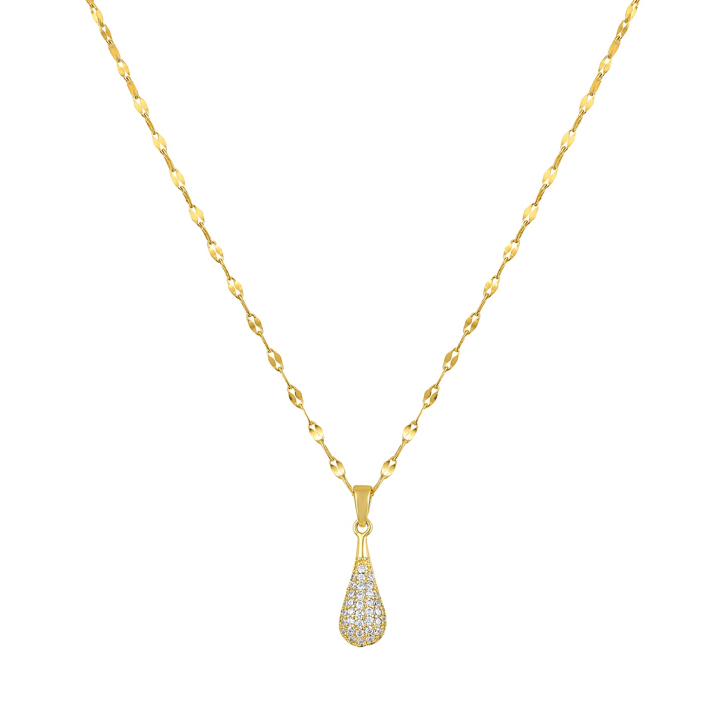 Water Drop Shape 18KT Gold Plated Zircon Pendant Chain