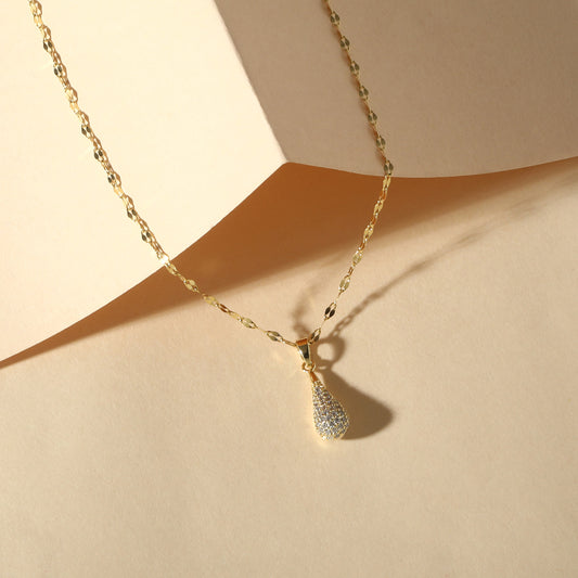 Water Drop Shape 18KT Gold Plated Zircon Pendant Chain