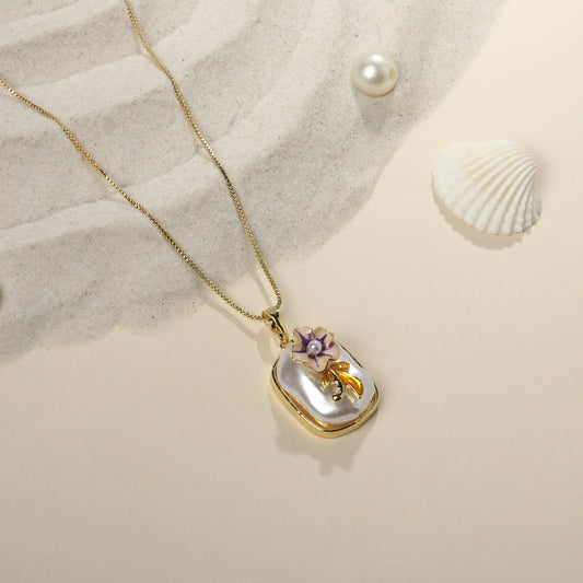 Pearl Blossom Floral 18KT Gold Plated Pendant Chain