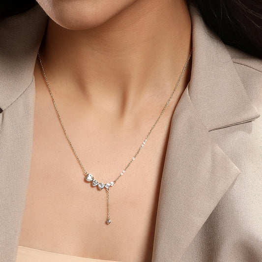 Linked Heart Drop 18KT Gold Plated Zircon Pendant Chain