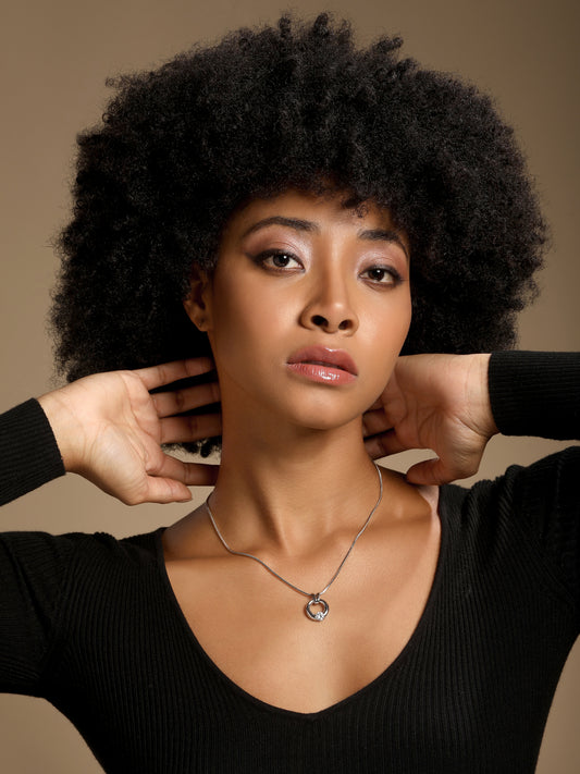 Round Loop Shape Silver Plated Zircon Pendant Chain