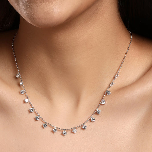 Splendid Studded CZ Silver Plated Zircon Necklace Chain