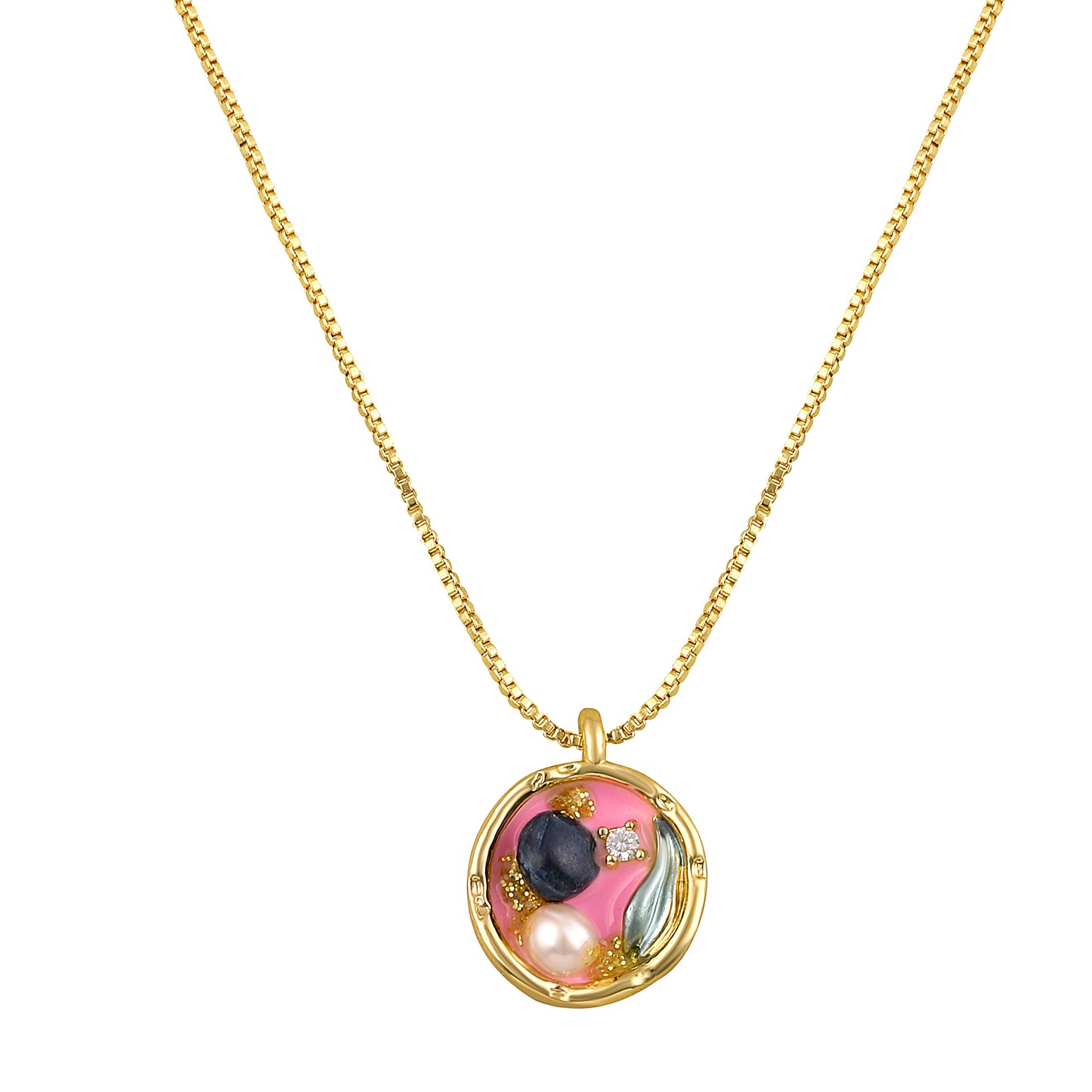 Colourful Fish Design Mother of Pearl 18KT Gold Plated Pendant Chain