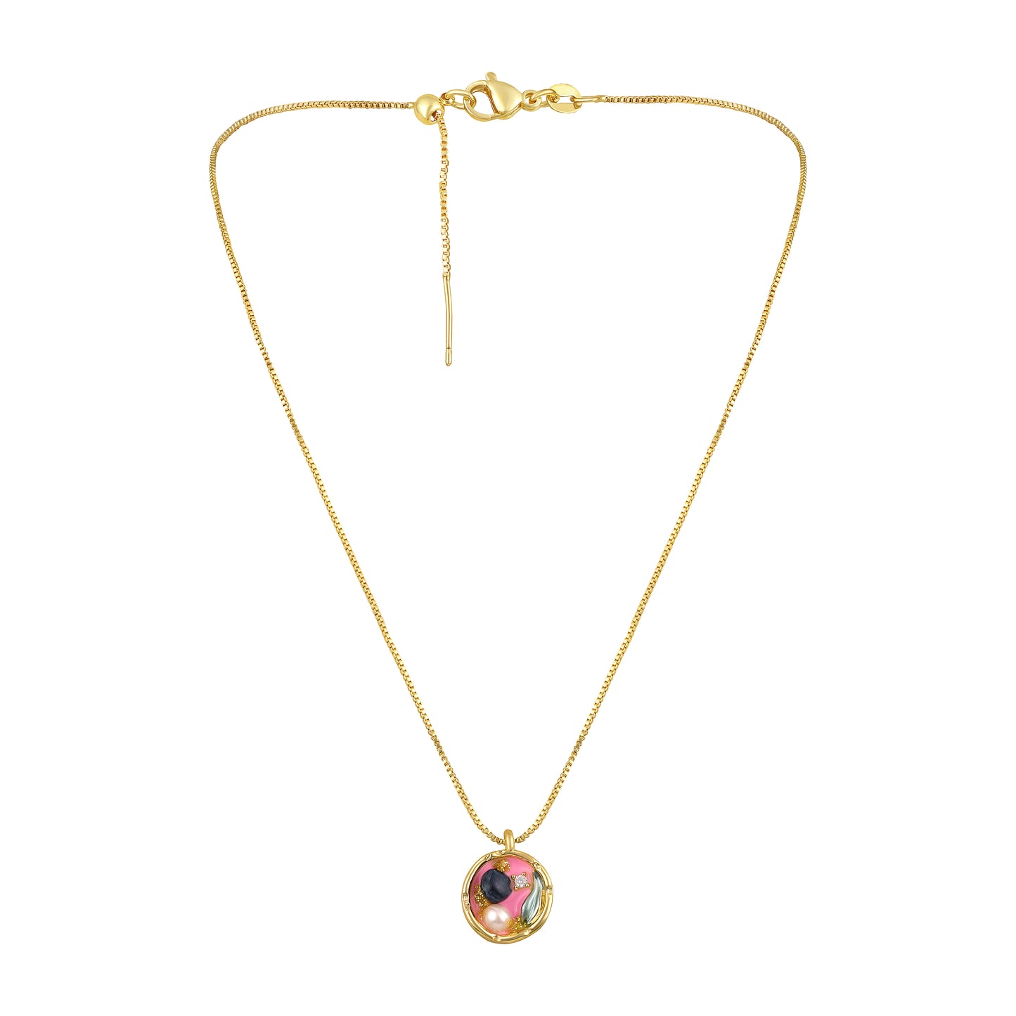 Colourful Fish Design Mother of Pearl 18KT Gold Plated Pendant Chain