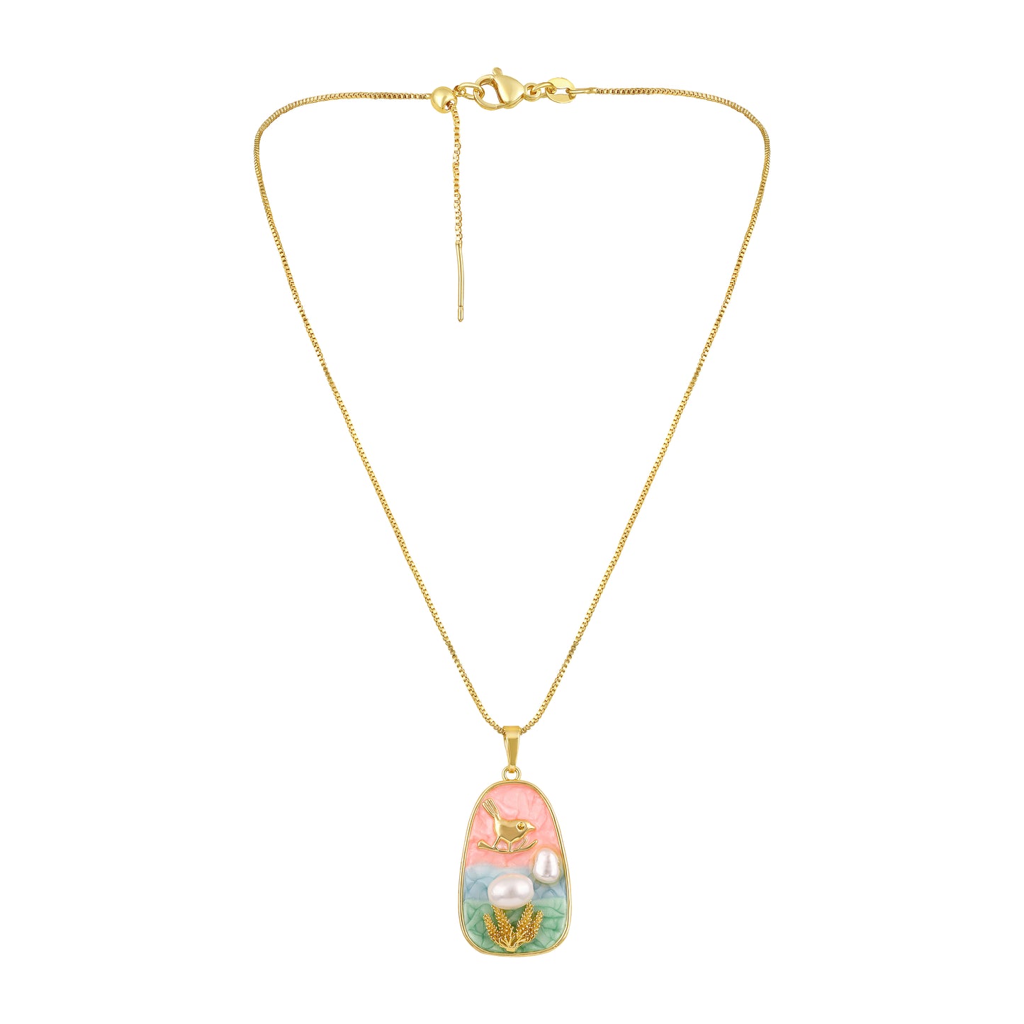 Song Bird with Mother of Pearl 18KT Gold Plated Pendant Chain