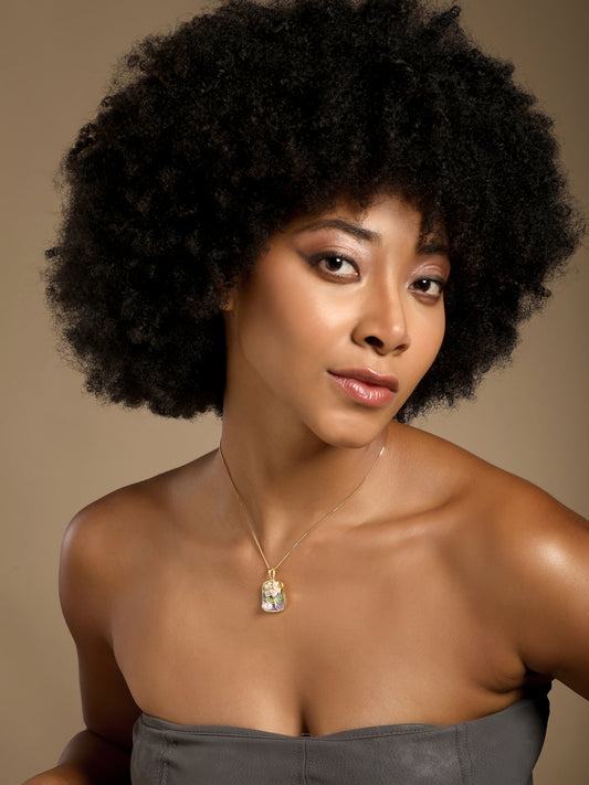 Square Shaped Flower Leaf Glow Pearl 18KT Gold Plated Pendant Chain