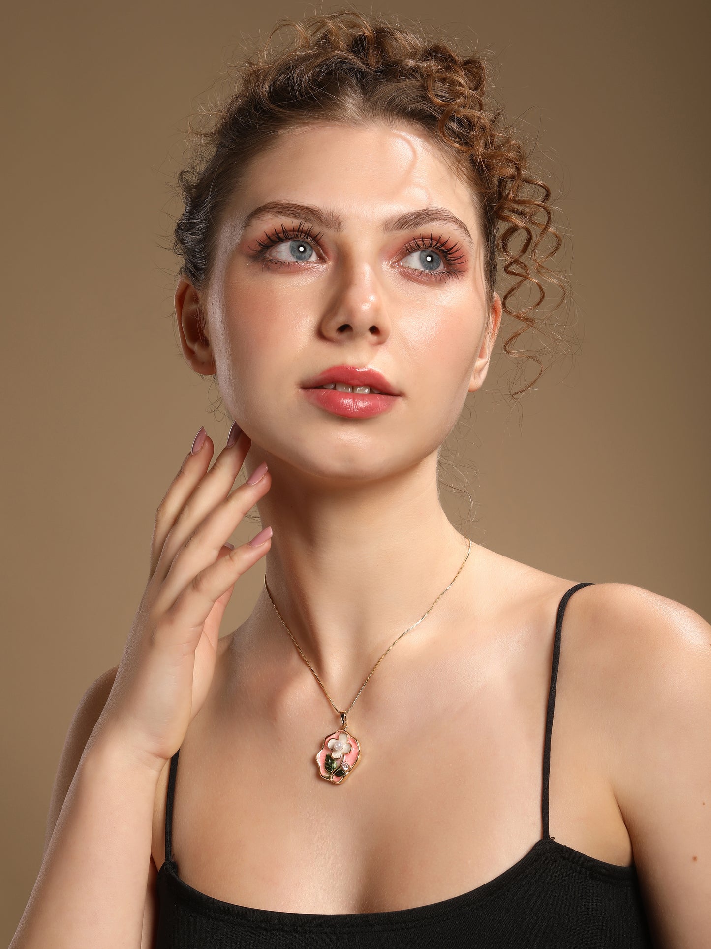 Leaf and Flower Petal Pearl 18KT Gold Plated Pendant Chain