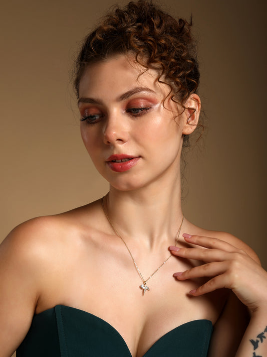 Heart and Mermaid Tail Design 18KT Gold Plated Zircon Pendant Chain