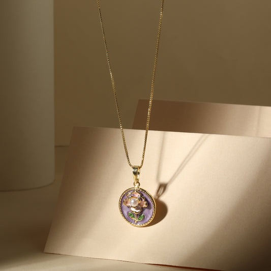 Lilac Bloom Floral Design 18KT Gold Plated Pendant Chain