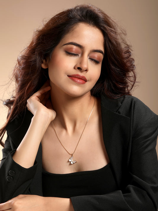 White Wings Butterfly Design 18KT Gold Plated Zircon Pendant Chain