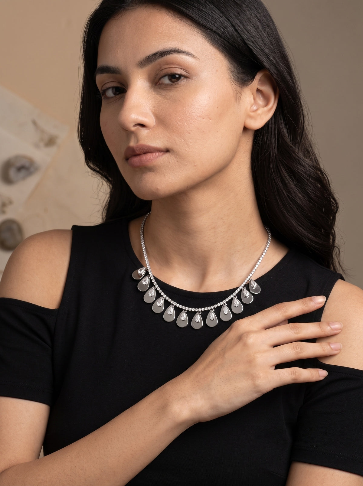 Dazzling Zircon Drop Fringe Silver Pendant Neckalce Chain
